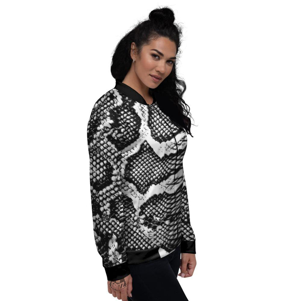 Snakeskin Black And Grey Print Women's Bomber Jacket-grizzshop