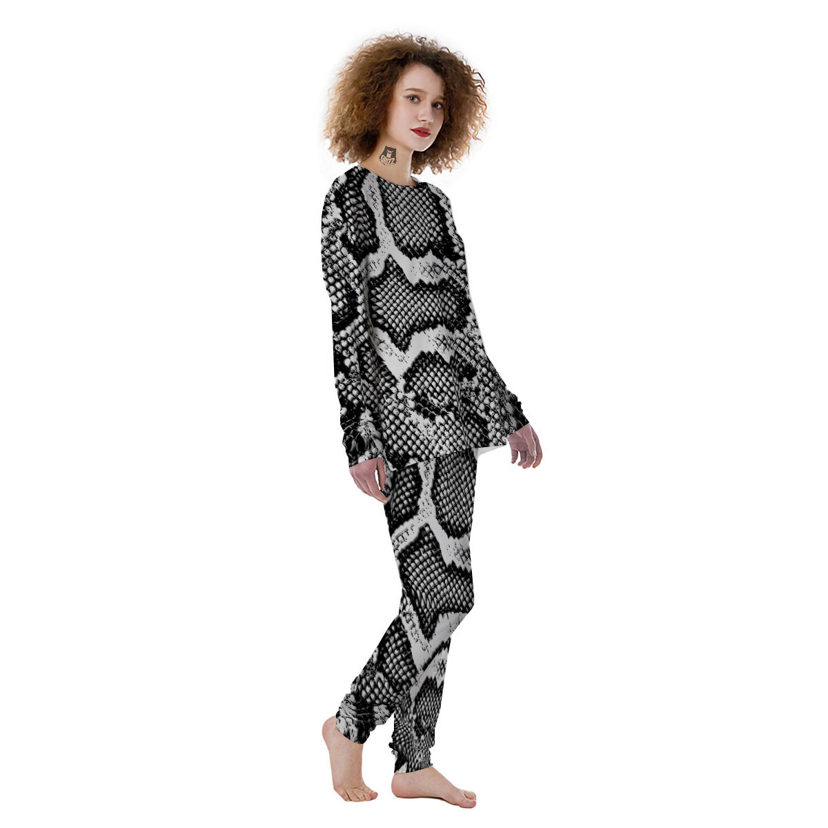 Snakeskin Black And Grey Print Women's Pajamas-grizzshop