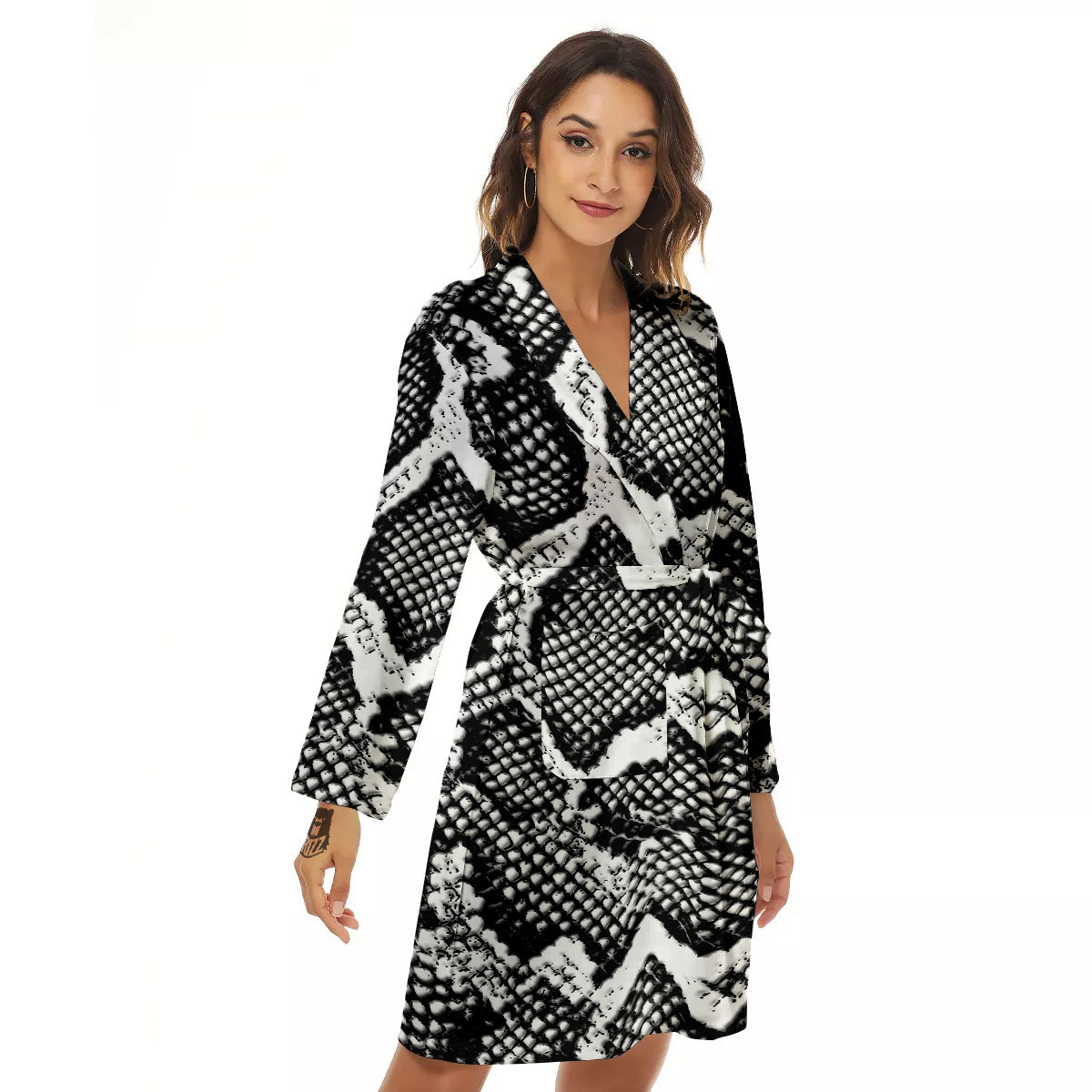 Snakeskin Black And Grey Print Women's Robe-grizzshop
