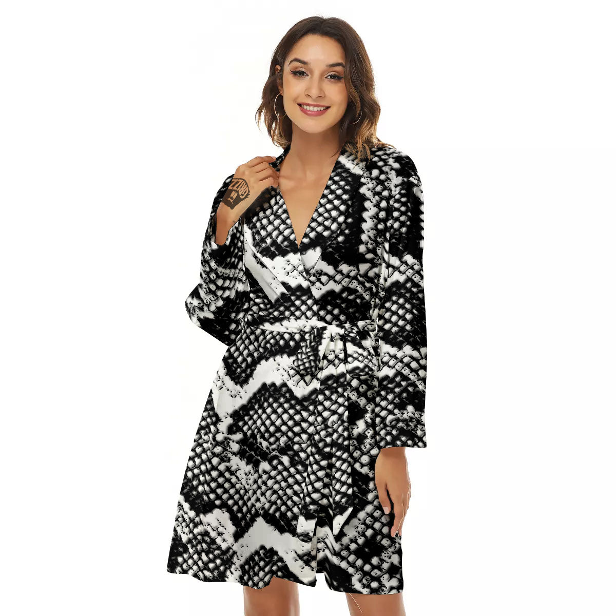 Snakeskin Black And Grey Print Women's Robe-grizzshop
