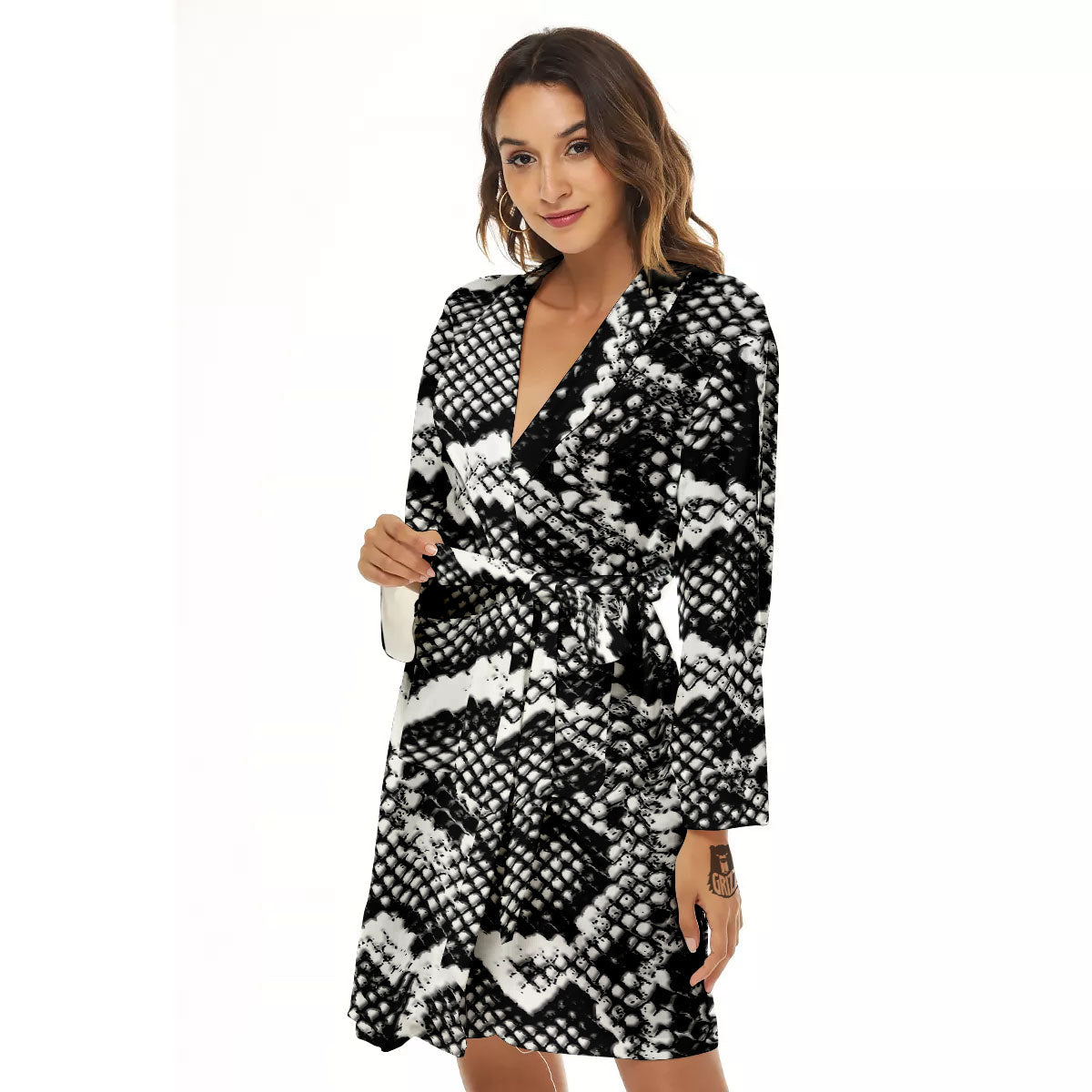 Snakeskin Black And Grey Print Women's Robe-grizzshop