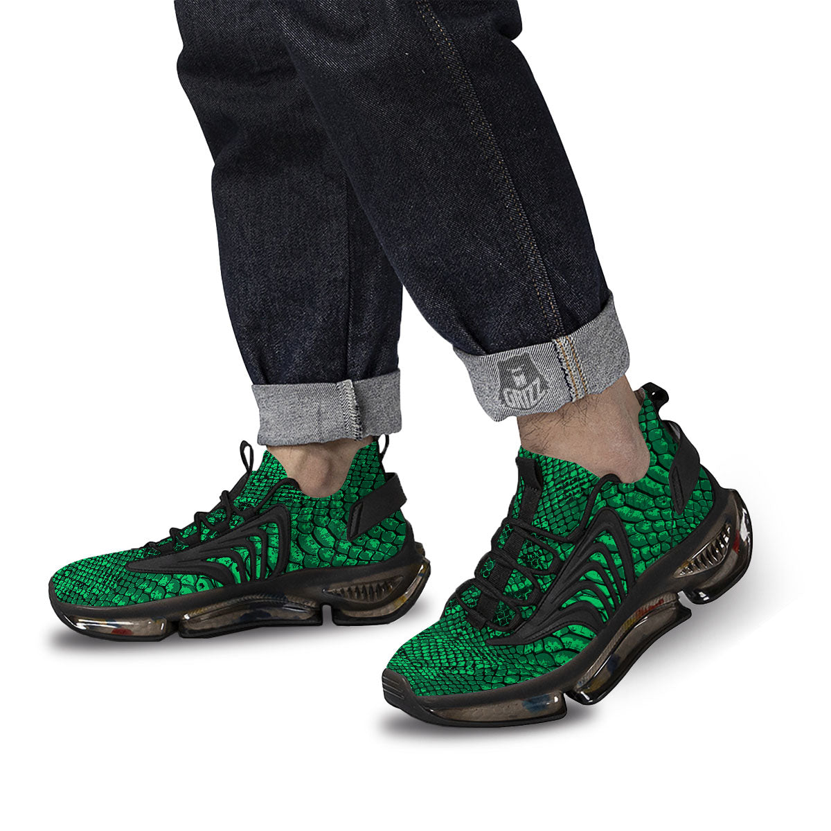 Snakeskin Black And Lime Green Print Black Gym Shoes-grizzshop