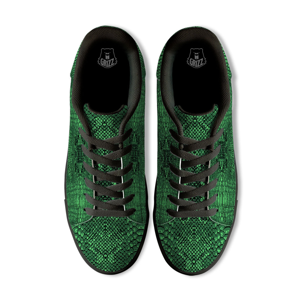 Snakeskin Black And Lime Green Print Black Low Top Sneakers-grizzshop