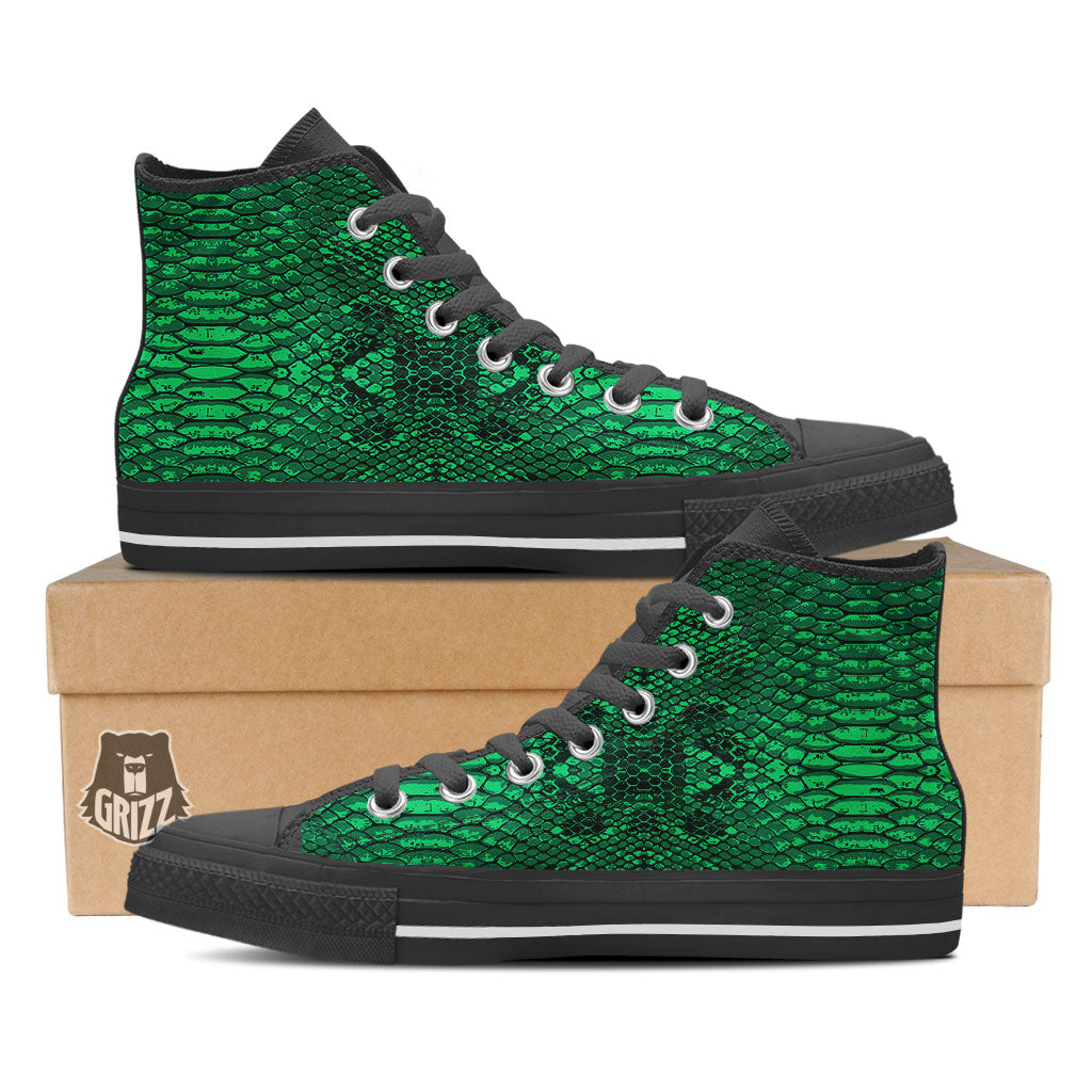 Snakeskin Black And Lime Green Print High Top Shoes-grizzshop