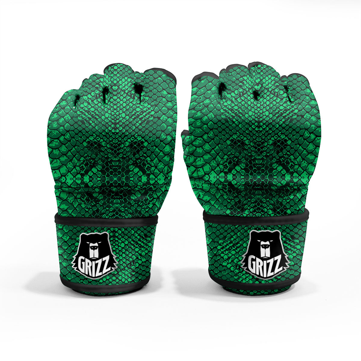 Snakeskin Black And Lime Green Print MMA Gloves-grizzshop