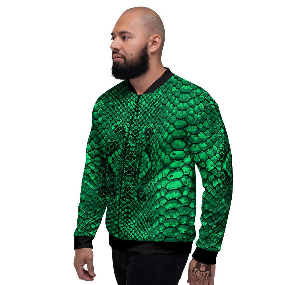 Snakeskin Black And Lime Green Print Men's Bomber Jacket-grizzshop