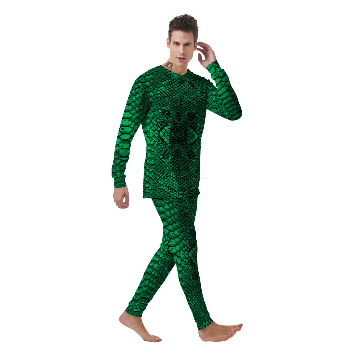 Snakeskin Black And Lime Green Print Men's Pajamas-grizzshop