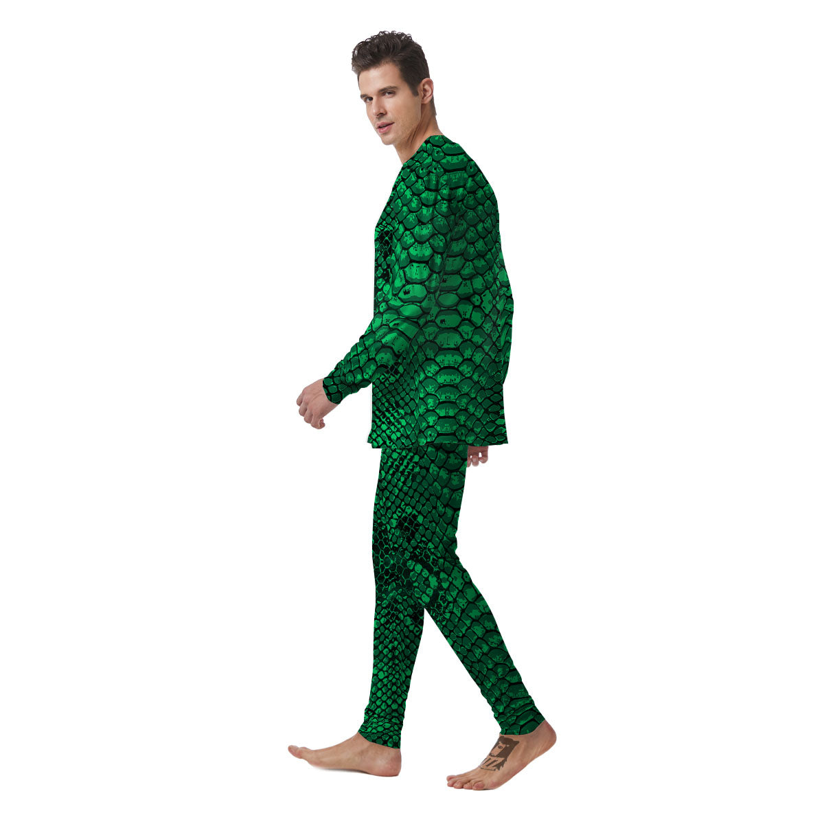 Snakeskin Black And Lime Green Print Men's Pajamas-grizzshop
