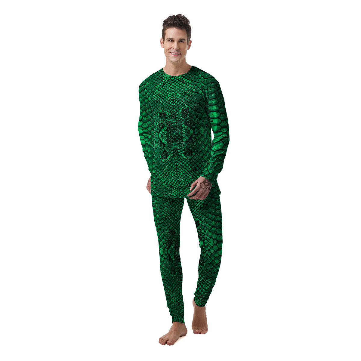Snakeskin Black And Lime Green Print Men's Pajamas-grizzshop
