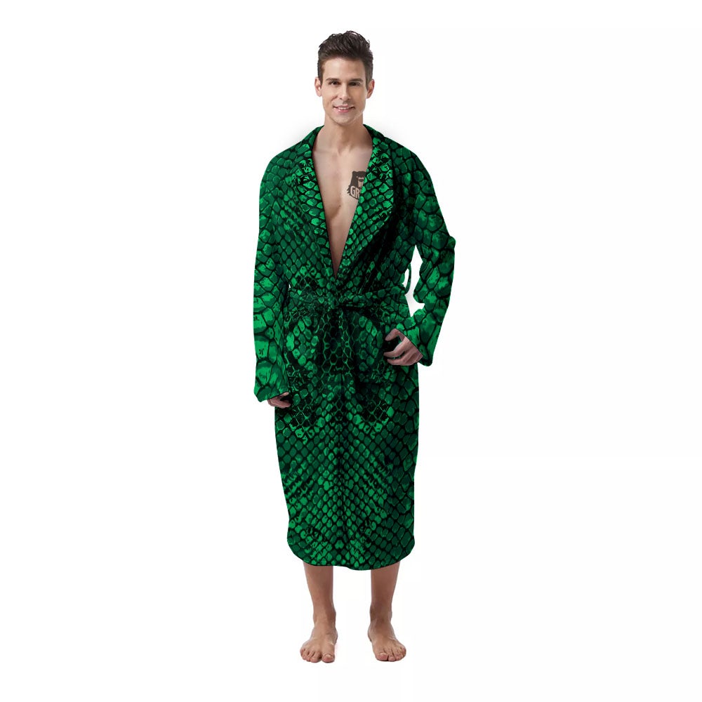 Snakeskin Black And Lime Green Print Men's Robe-grizzshop