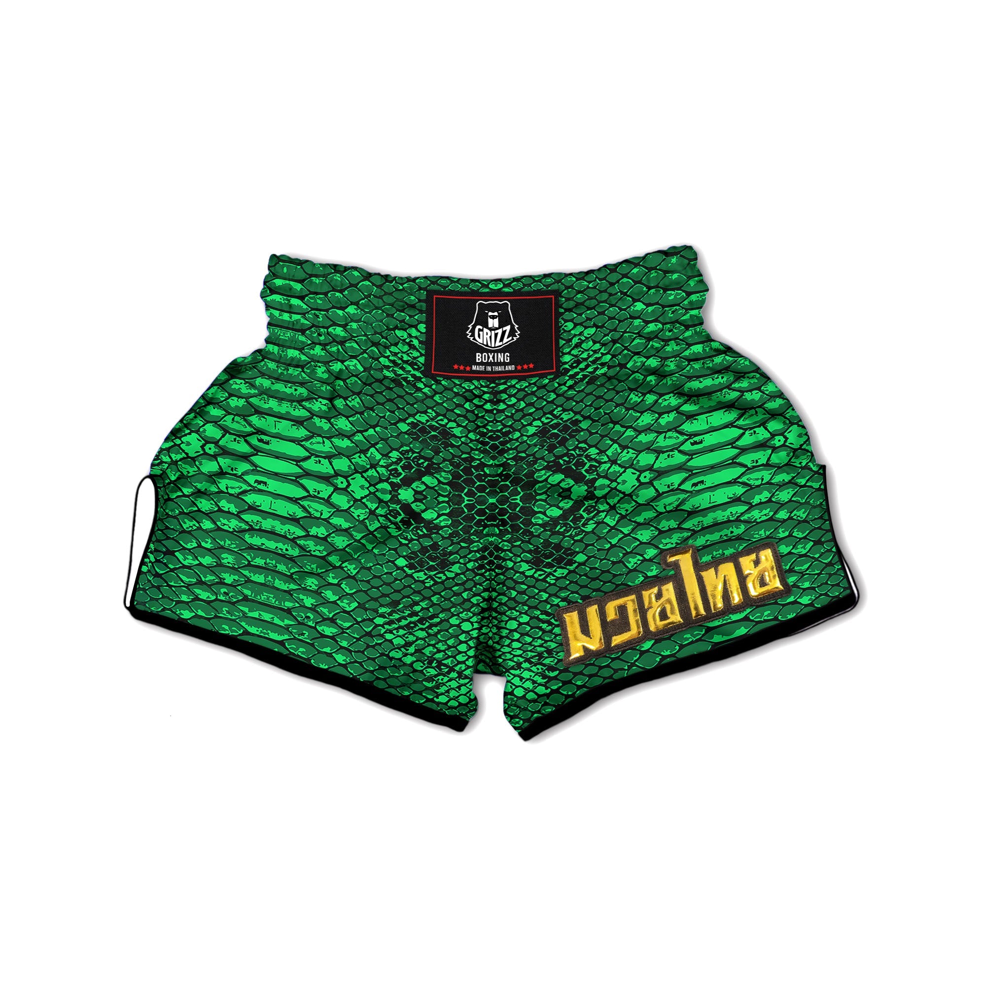 Snakeskin Black And Lime Green Print Muay Thai Boxing Shorts-grizzshop