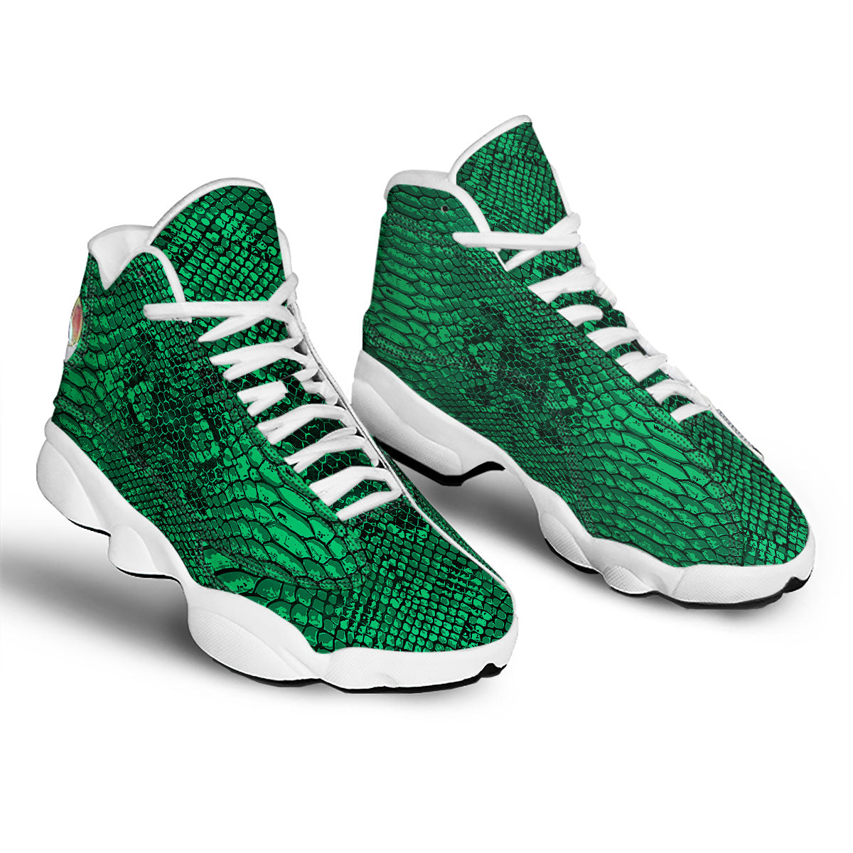Snakeskin Black And Lime Green Print White Basketball Shoes-grizzshop