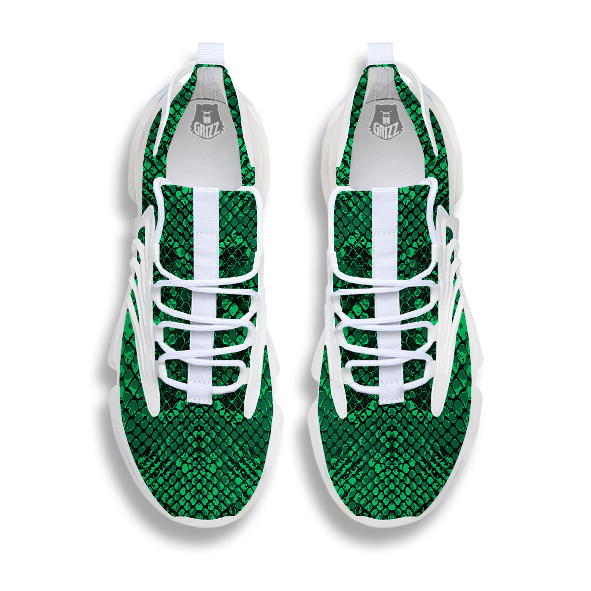 Snakeskin Black And Lime Green Print White Gym Shoes-grizzshop