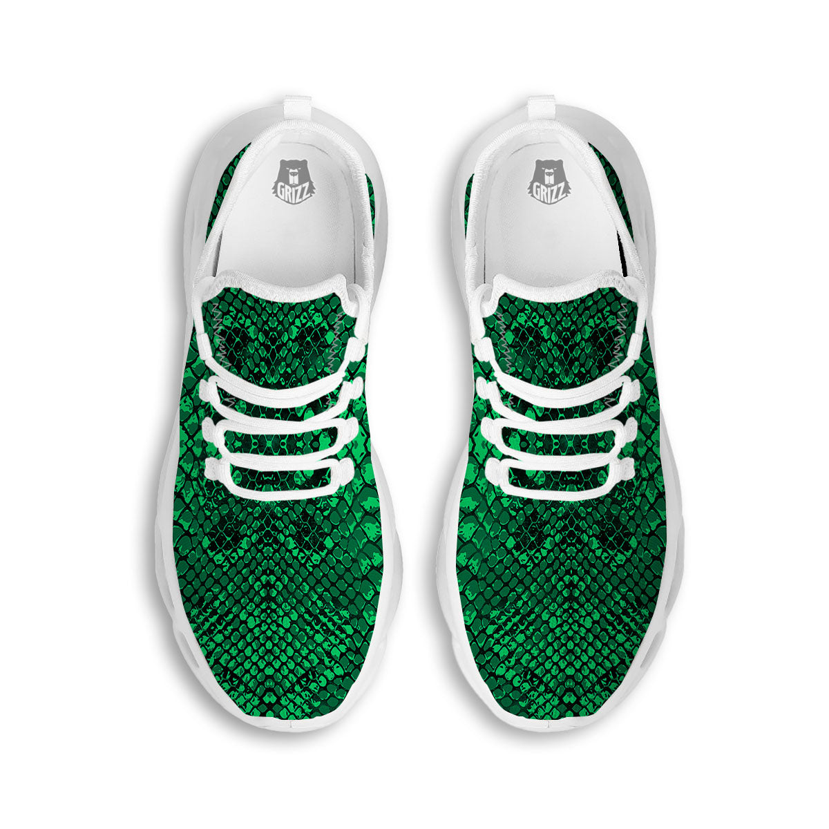 Snakeskin Black And Lime Green Print White Running Shoes-grizzshop