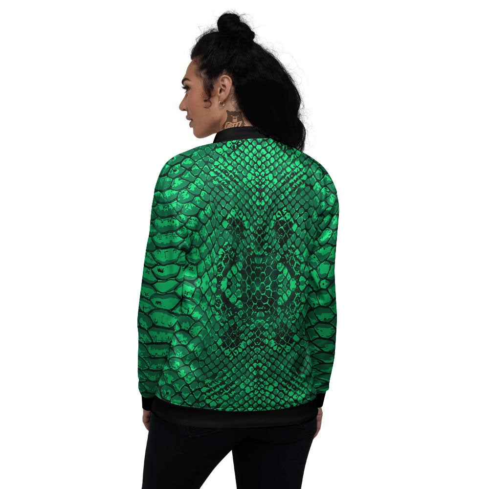 Snakeskin Black And Lime Green Print Women's Bomber Jacket-grizzshop