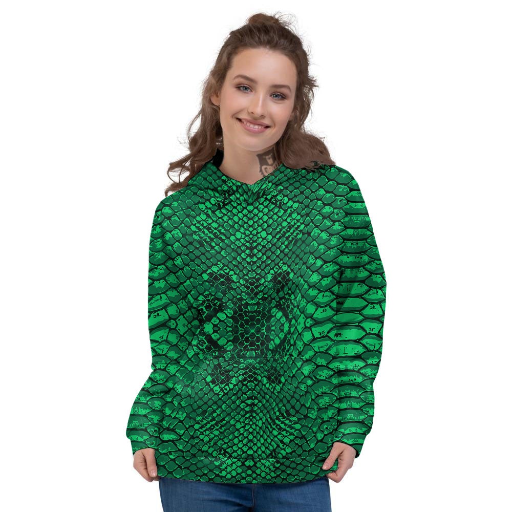 Snakeskin Black And Lime Green Print Women's Hoodie-grizzshop