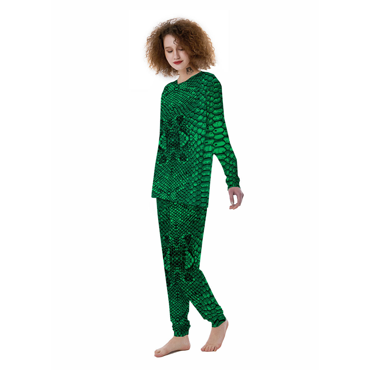 Snakeskin Black And Lime Green Print Women's Pajamas-grizzshop