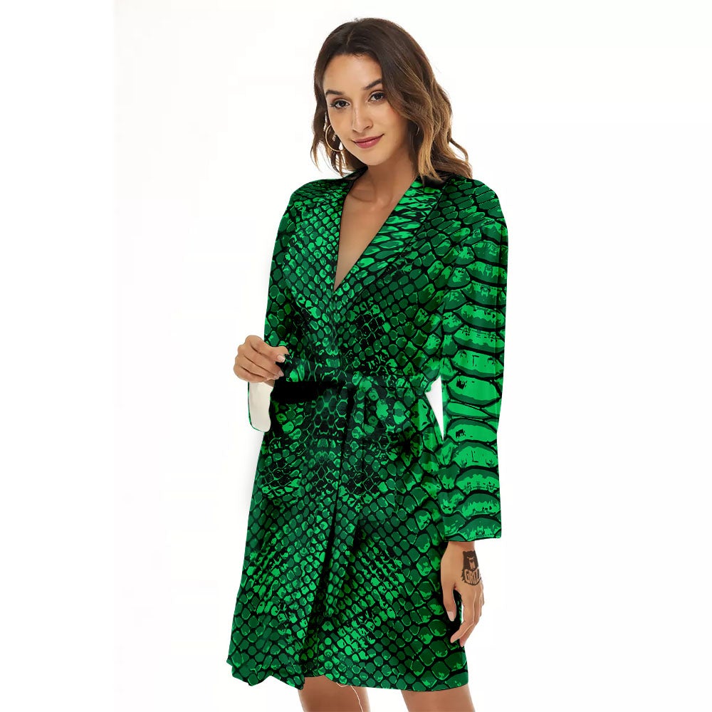 Snakeskin Black And Lime Green Print Women's Robe-grizzshop