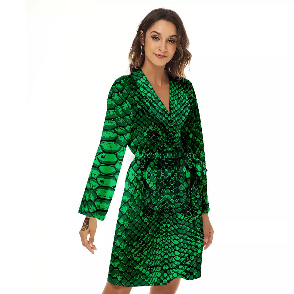 Snakeskin Black And Lime Green Print Women's Robe-grizzshop