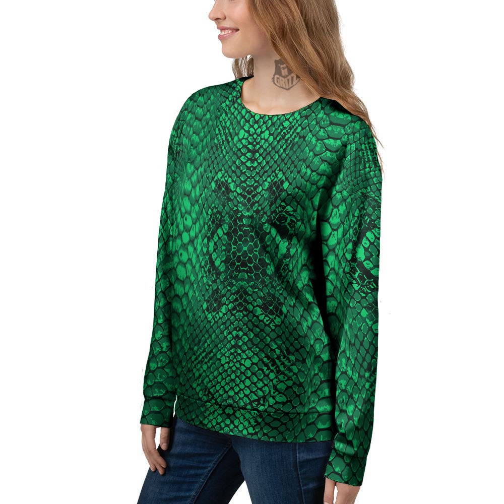 Snakeskin Black And Lime Green Print Women's Sweatshirt-grizzshop