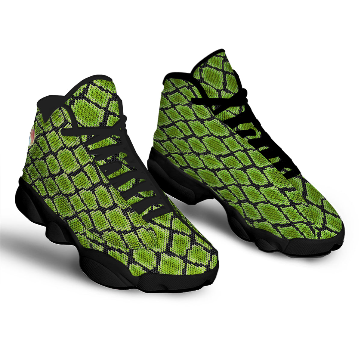 Snakeskin Black And Neon Green Print Black Basketball Shoes-grizzshop