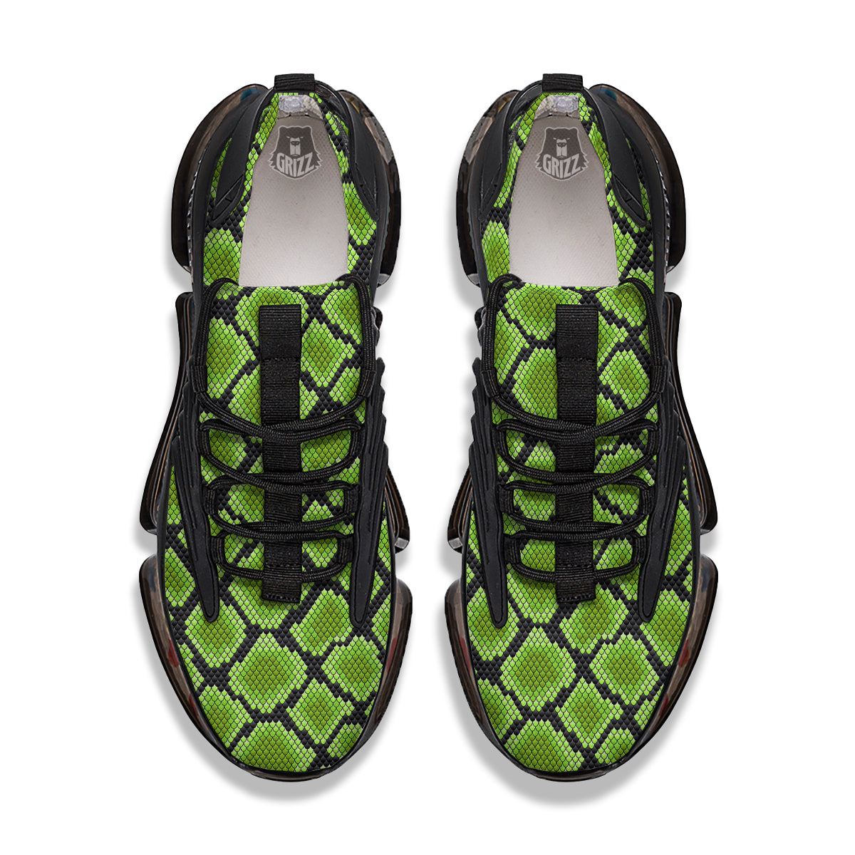 Snakeskin Black And Neon Green Print Black Gym Shoes-grizzshop