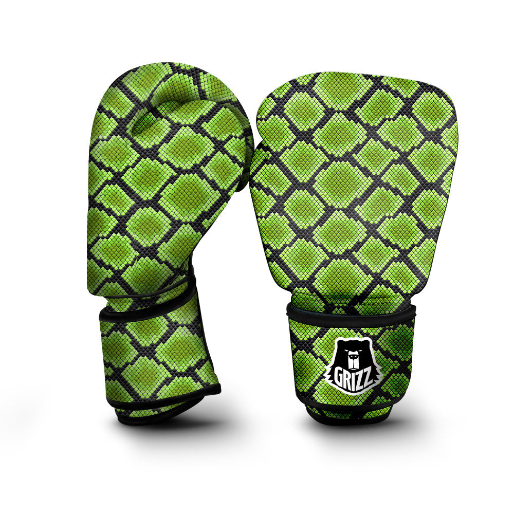 Snakeskin Black And Neon Green Print Boxing Gloves-grizzshop
