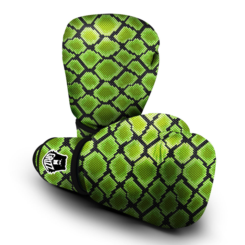 Snakeskin Black And Neon Green Print Boxing Gloves-grizzshop