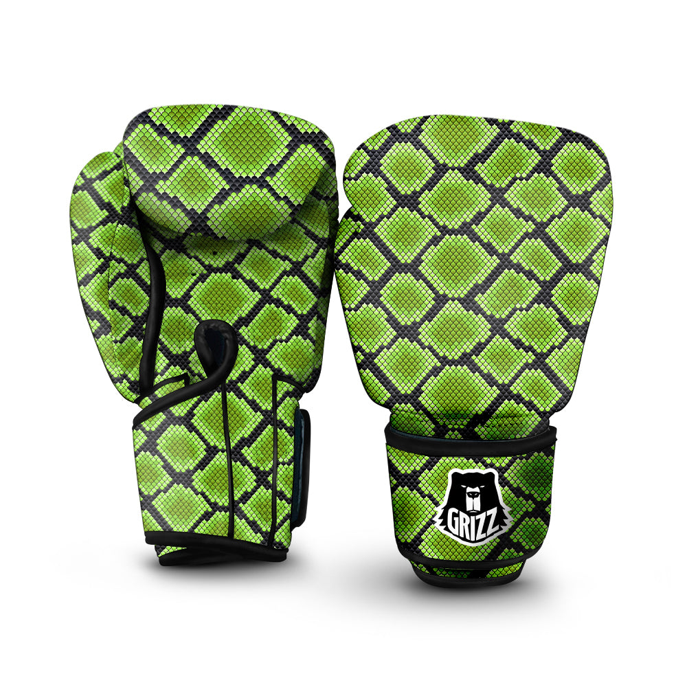 Snakeskin Black And Neon Green Print Boxing Gloves-grizzshop