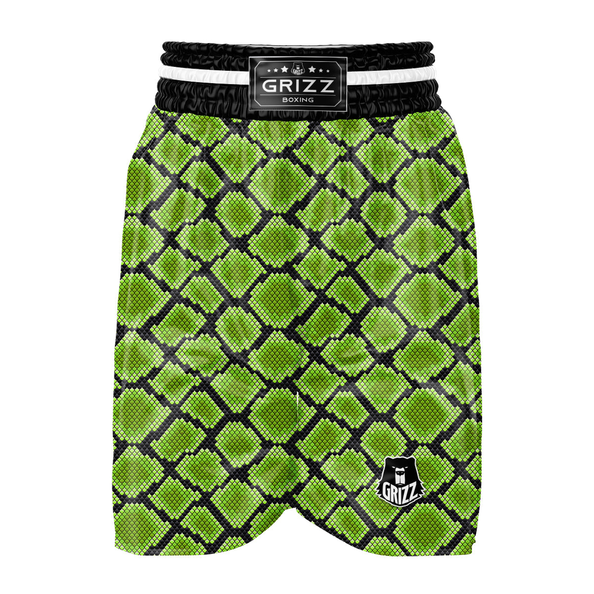 Snakeskin Black And Neon Green Print Boxing Shorts-grizzshop