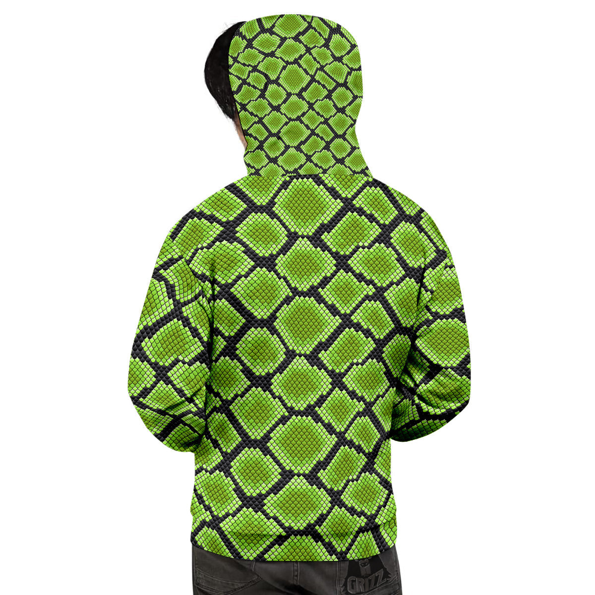 Snakeskin Black And Neon Green Print Men's Hoodie-grizzshop