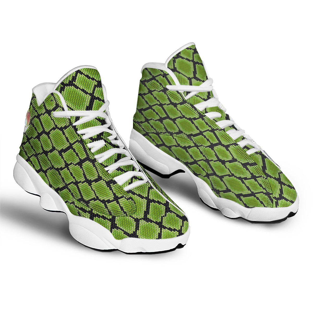 Snakeskin Black And Neon Green Print White Basketball Shoes-grizzshop
