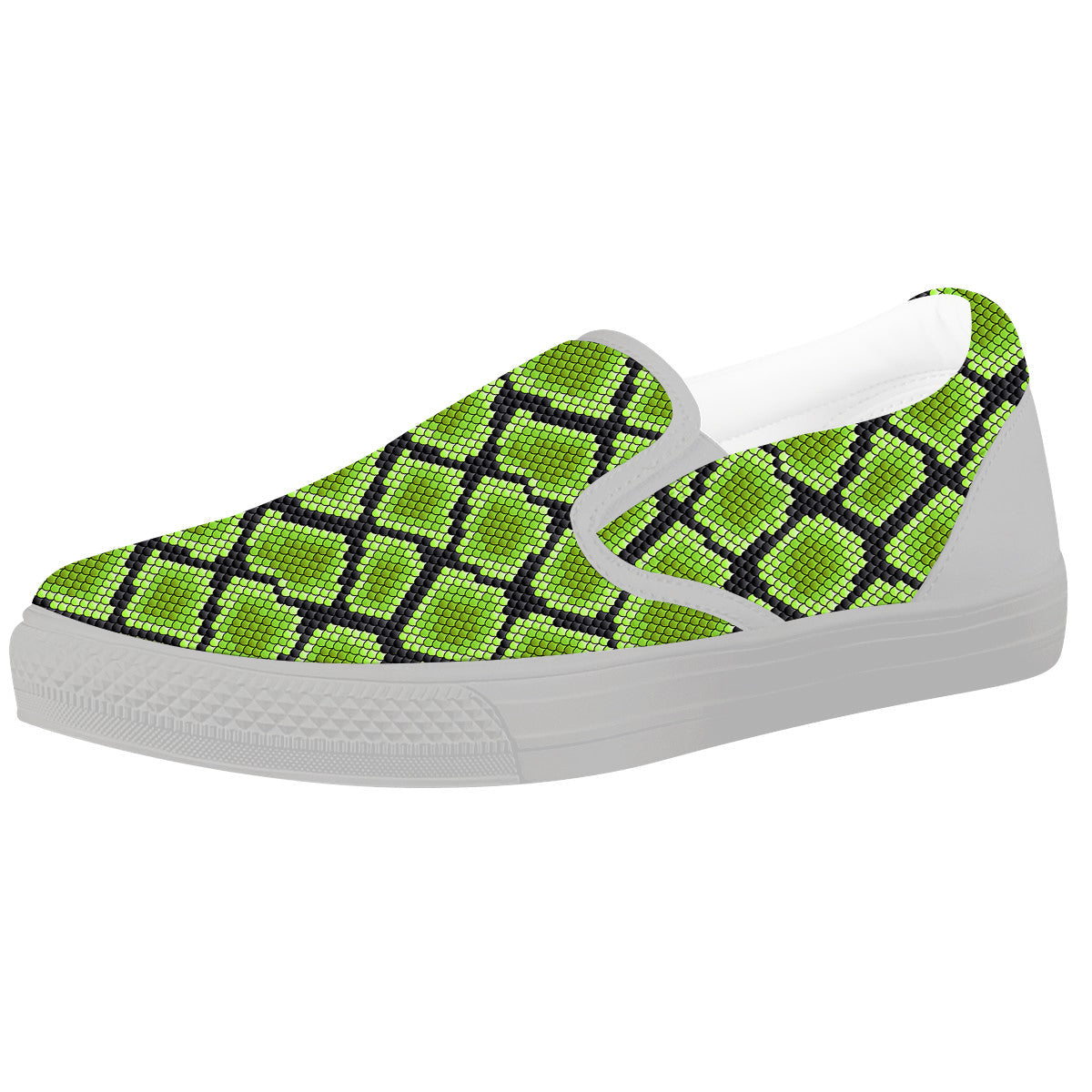 Snakeskin Black And Neon Green Print White Slip On Shoes-grizzshop