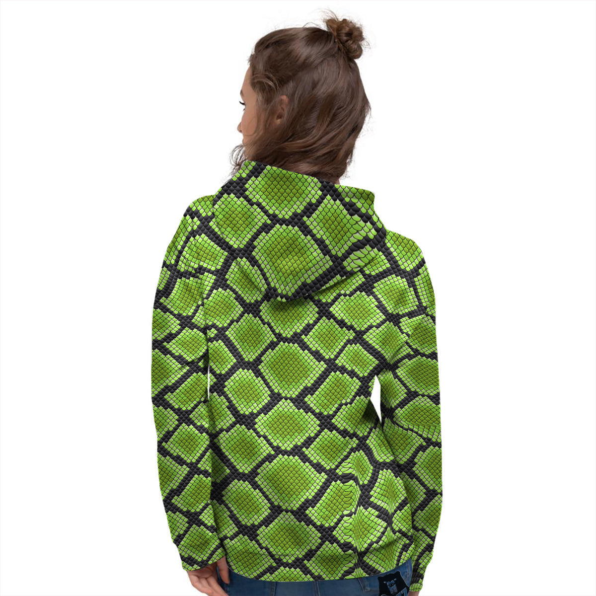Snakeskin Black And Neon Green Print Women's Hoodie-grizzshop