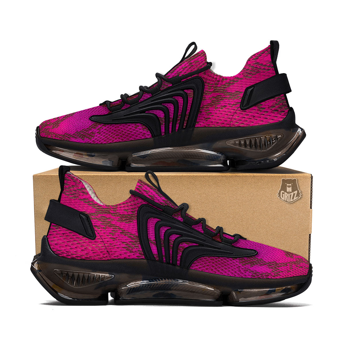 Snakeskin Black And Pink Magenta Print Black Gym Shoes-grizzshop