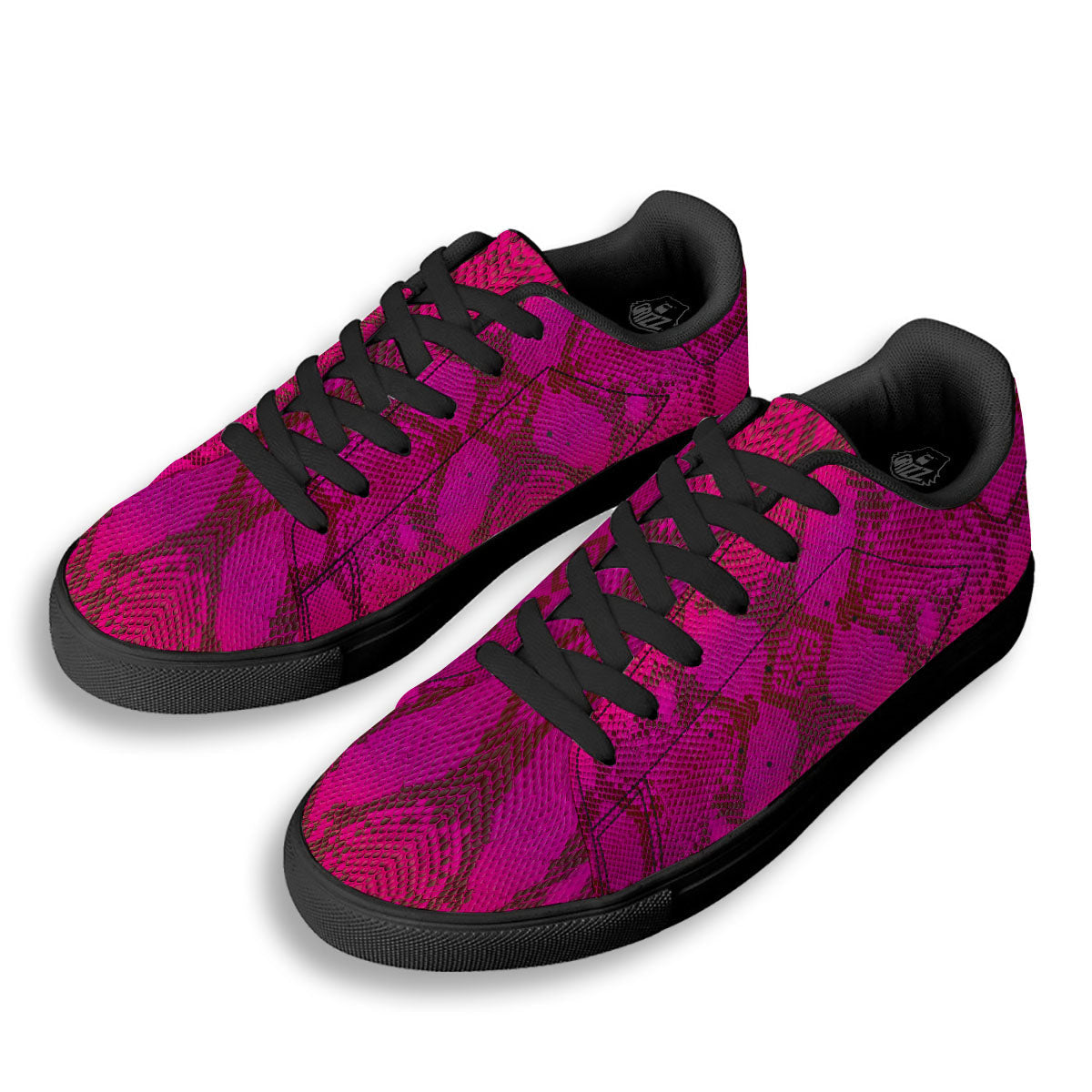 Snakeskin Black And Pink Magenta Print Black Low Top Sneakers-grizzshop