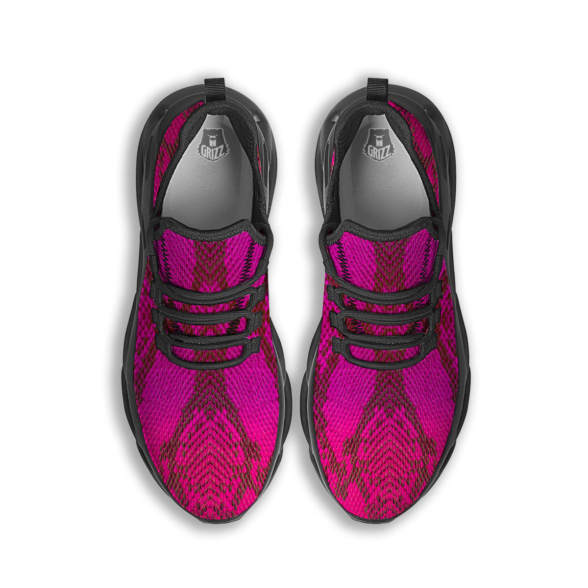Snakeskin Black And Pink Magenta Print Black Running Shoes-grizzshop