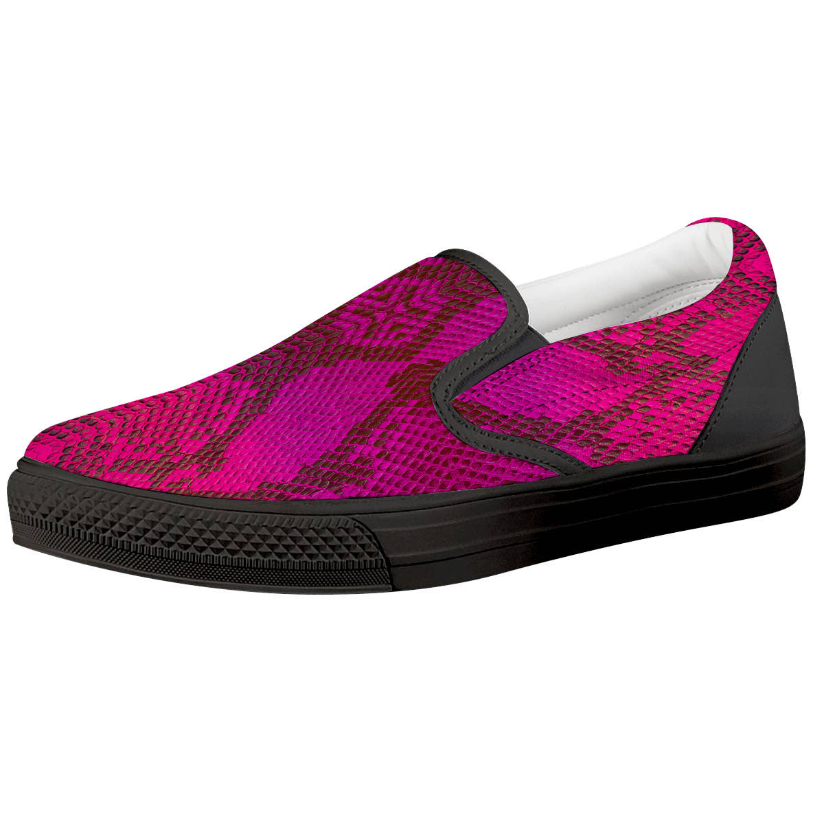Snakeskin Black And Pink Magenta Print Black Slip On Shoes-grizzshop