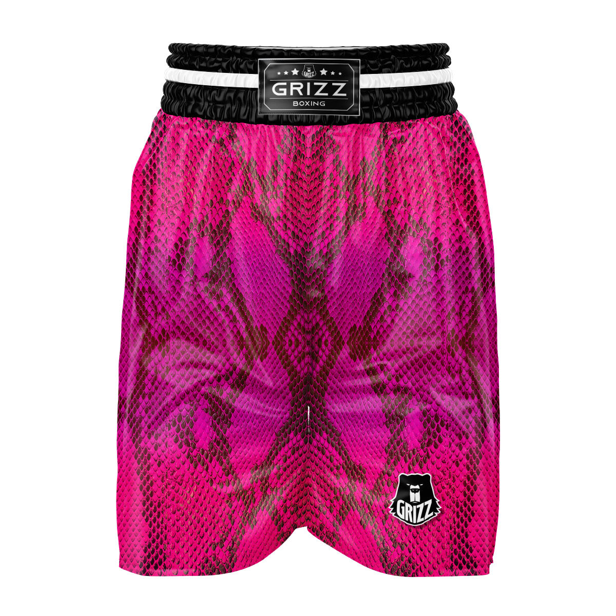 Snakeskin Black And Pink Magenta Print Boxing Shorts-grizzshop