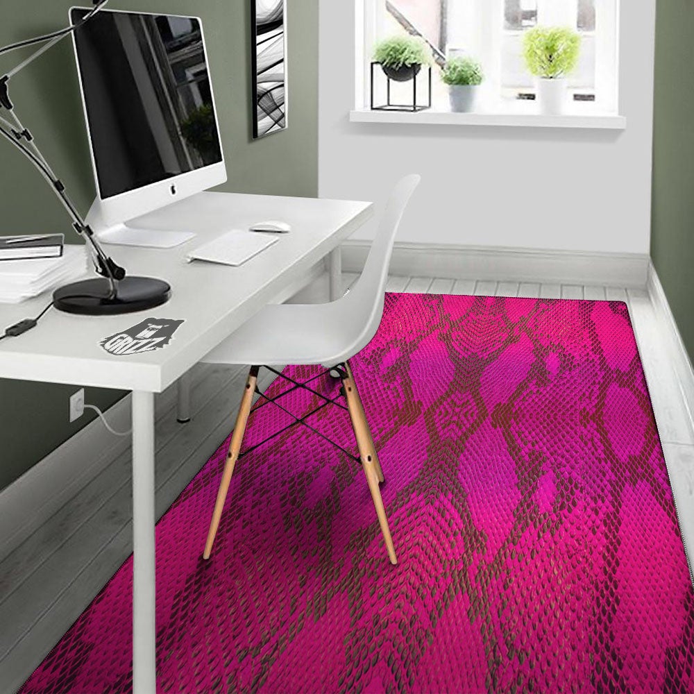 Snakeskin Black And Pink Magenta Print Floor Mat-grizzshop