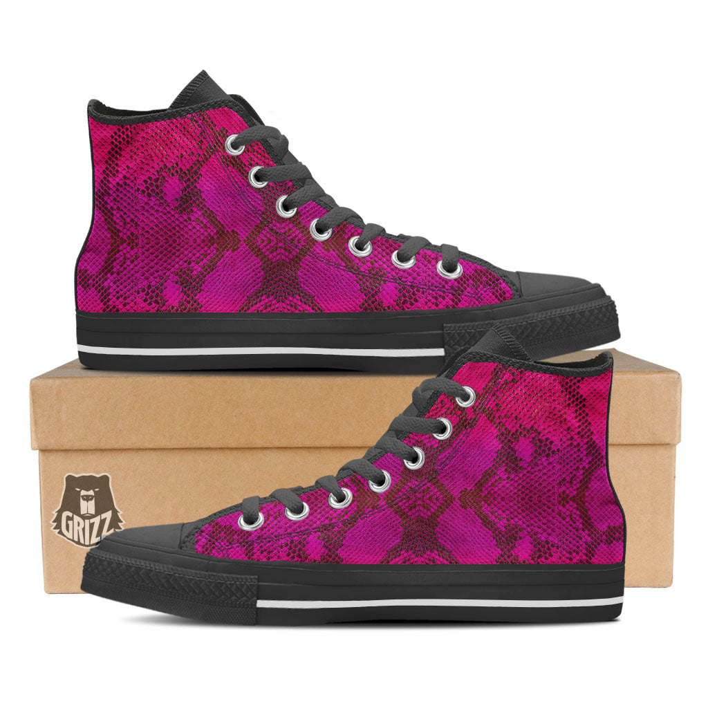 Snakeskin Black And Pink Magenta Print High Top Shoes-grizzshop