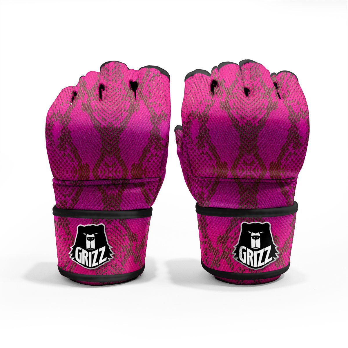 Snakeskin Black And Pink Magenta Print MMA Gloves-grizzshop