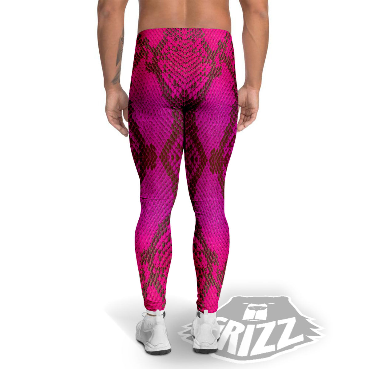 Snakeskin Black And Pink Magenta Print Men's Leggings-grizzshop