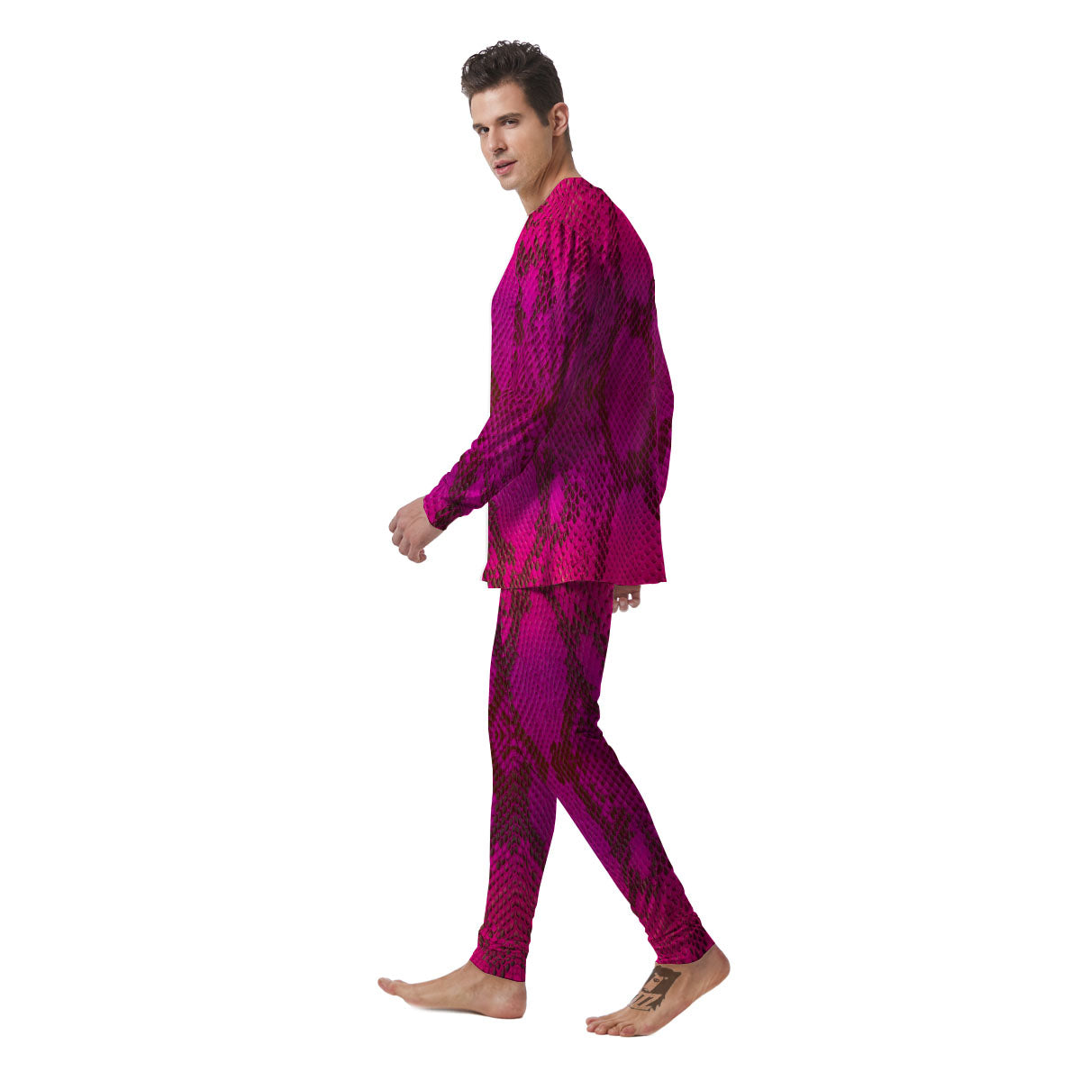 Snakeskin Black And Pink Magenta Print Men's Pajamas-grizzshop