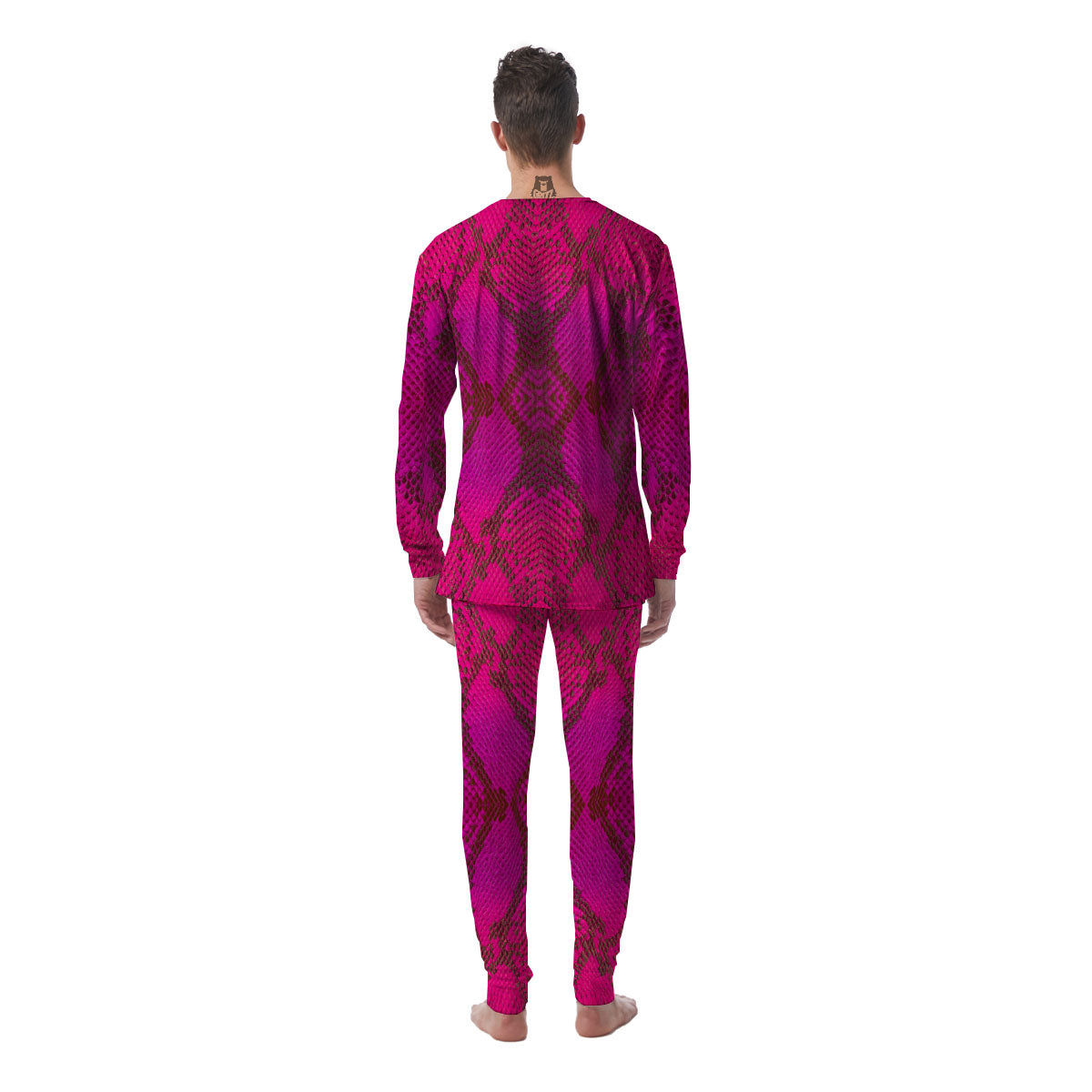 Snakeskin Black And Pink Magenta Print Men's Pajamas-grizzshop