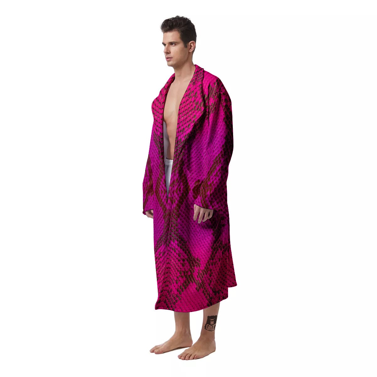 Snakeskin Black And Pink Magenta Print Men's Robe-grizzshop