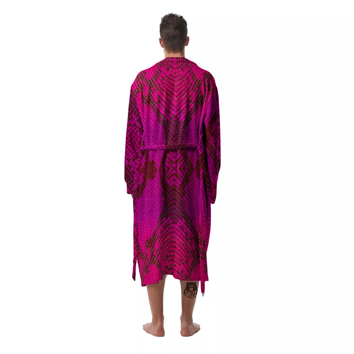 Snakeskin Black And Pink Magenta Print Men's Robe-grizzshop