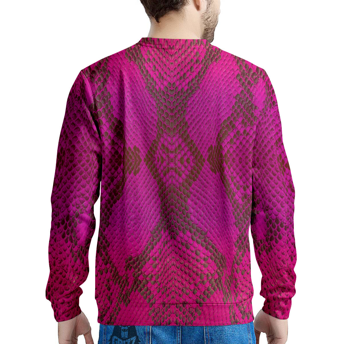 Snakeskin Black And Pink Magenta Print Men's Sweatshirt-grizzshop