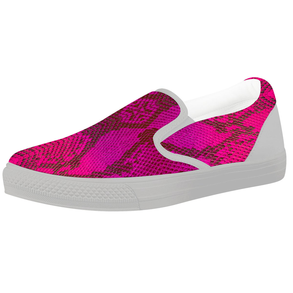 Snakeskin Black And Pink Magenta Print White Slip On Shoes-grizzshop