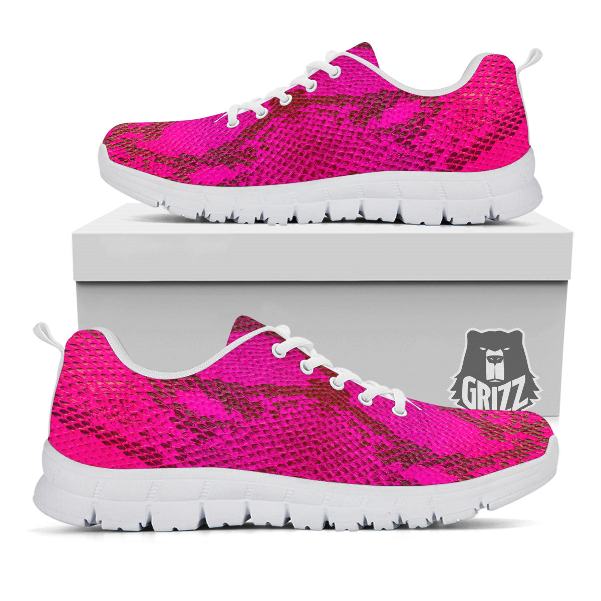 Snakeskin Black And Pink Magenta Print White Sneaker-grizzshop